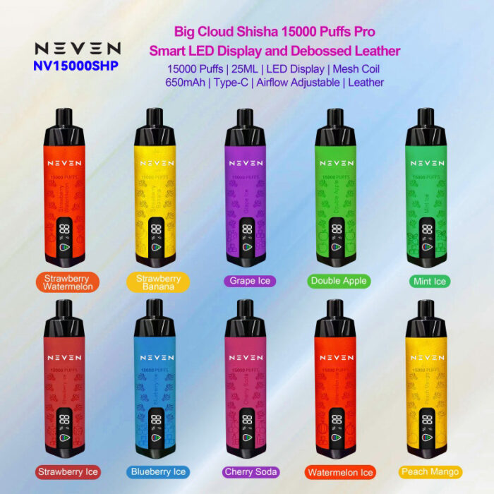 NEVEN puff shisha 15000 15k puffs disposable vapes eu warehouse puff 20000 20k 18k 12000 12k vape leather 25ml 650mAh LED display DTL vaper al shisha fakher hookah - Image 2