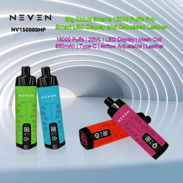 NEVEN puff shisha 15000 15k puffs disposable vapes eu warehouse puff 20000 20k 18k 12000 12k vape leather 25ml 650mAh LED display DTL vaper al shisha fakher hookah